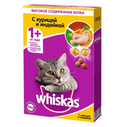 Вискас сухой корм для кошек аппетитное ассорти с курицей и индейкой 350 гр.